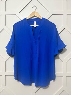 Blue Ruffle Sleeve Women's Top